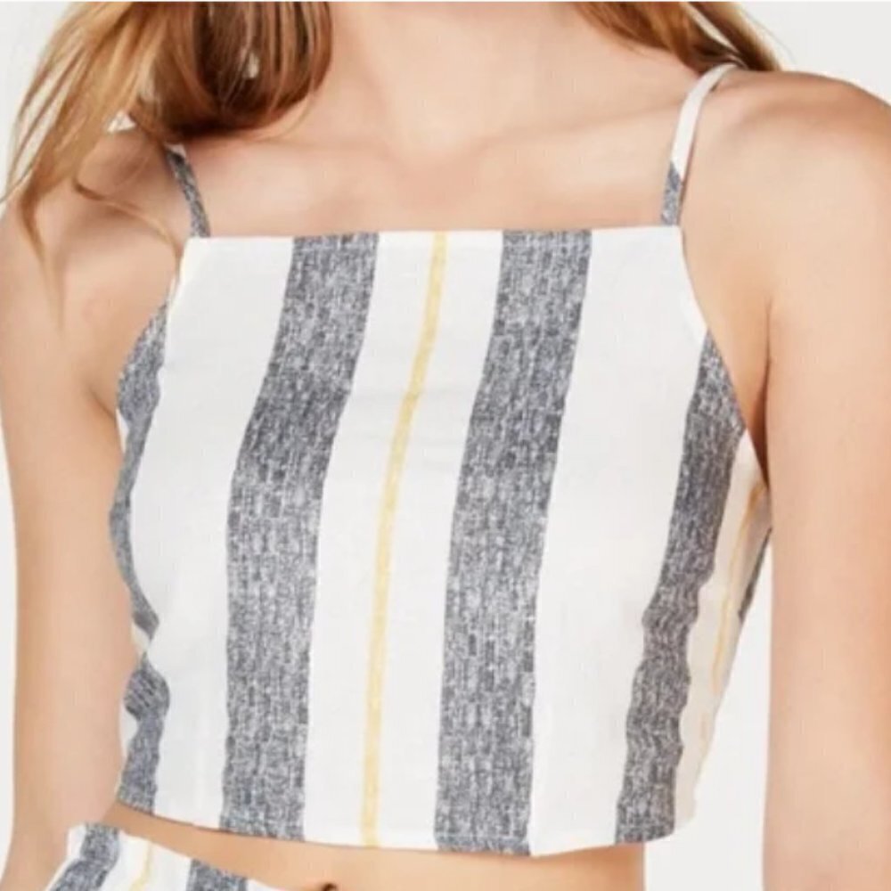 Gypsies & Moondust Smocked Linen Blend Striped Cropped Tank-Size L